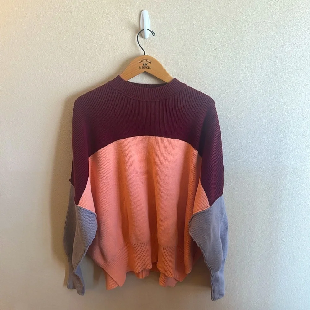 Free People Easy Street Sweater Size XS Color Block Pullover Ribbed Knit Relaxed